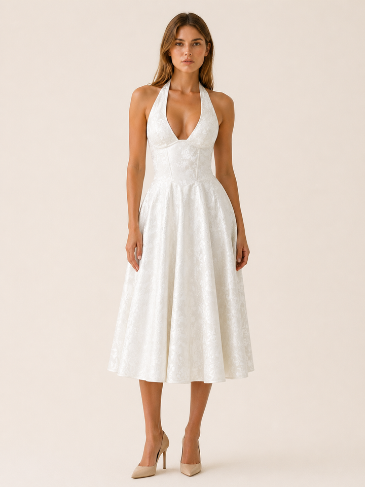 Anais | Demure Halter Neck Corset Midi Dress for Women