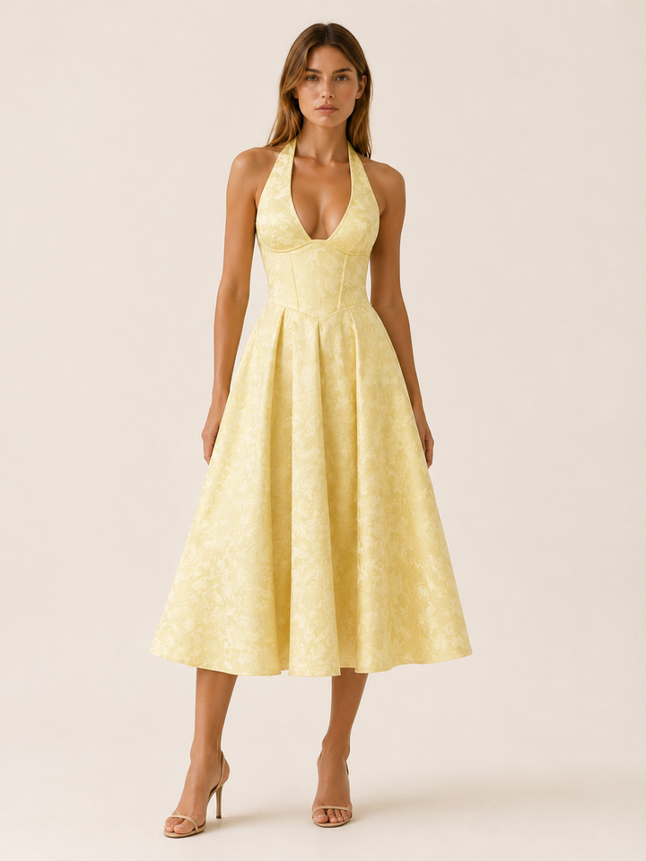Anais | Demure Halter Neck Corset Midi Dress for Women