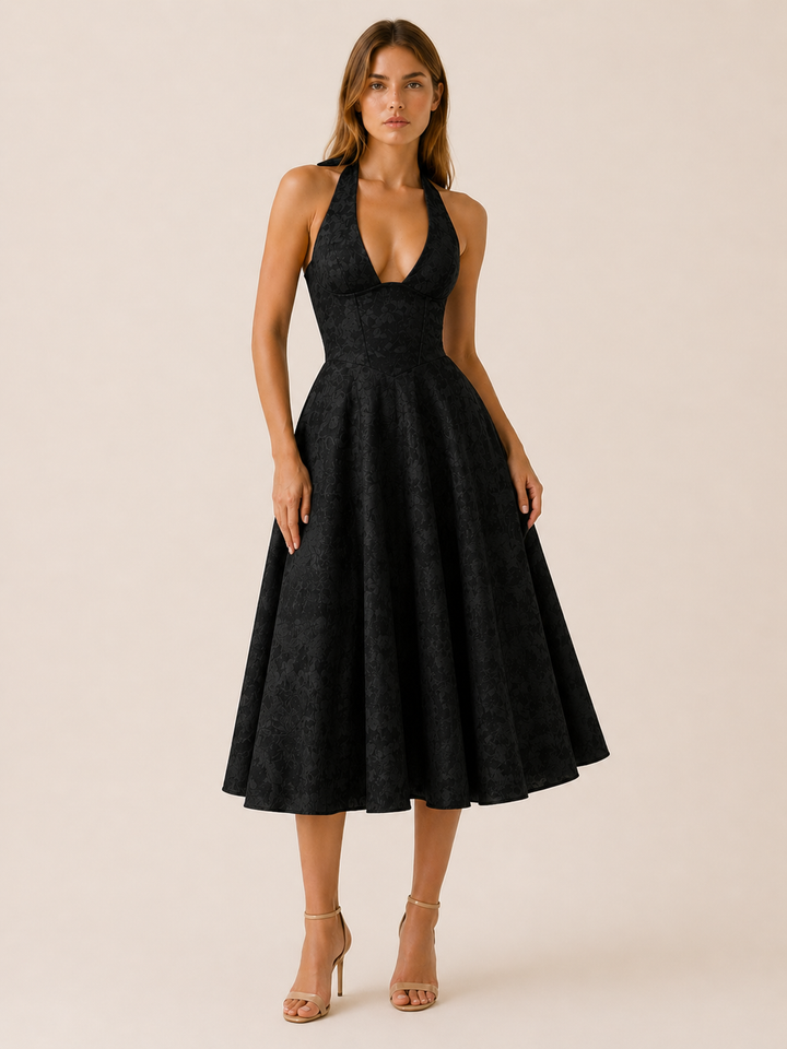 Anais | Demure Halter Neck Corset Midi Dress for Women