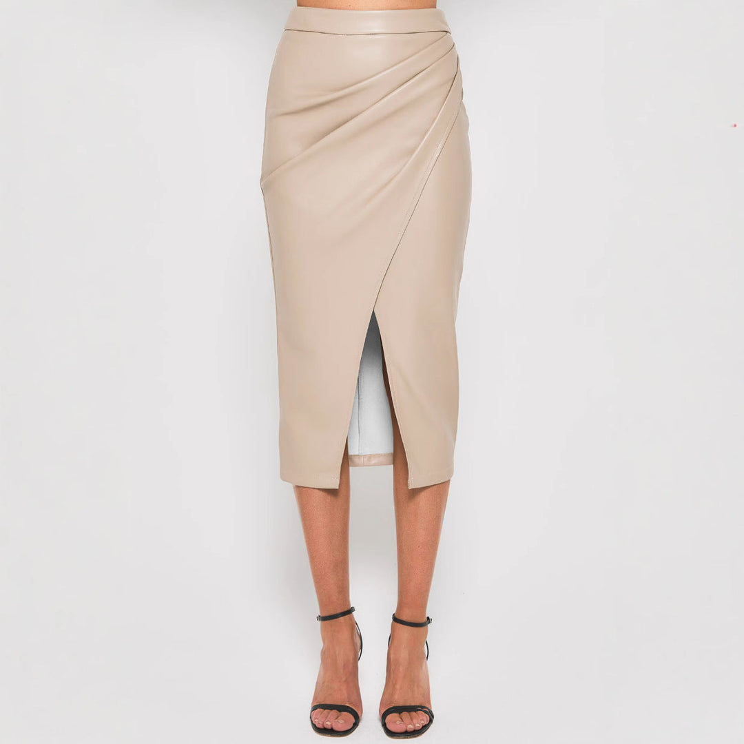 Vivienne | Shimmering Leather Wrap Midi Skirt for Women