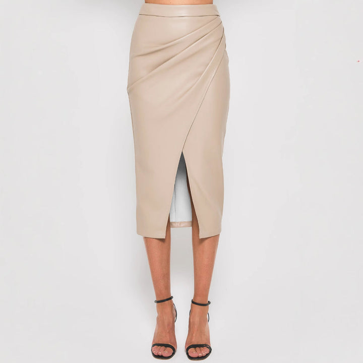 Vivienne | Shimmering Leather Wrap Midi Skirt for Women