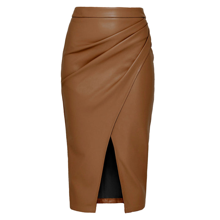 Vivienne | Shimmering Leather Wrap Midi Skirt for Women