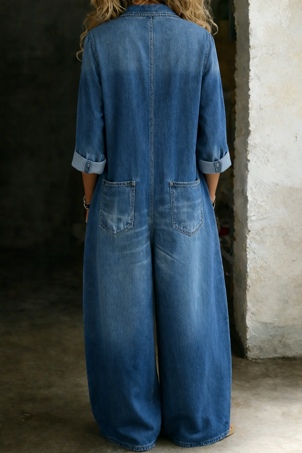 Rosalind | Serene Button Front Wide Leg Denim Jumpsuit for Women