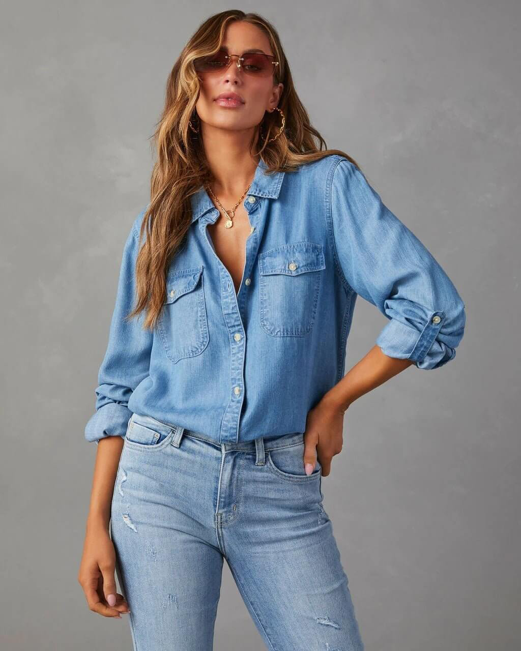 Eliane | Stitched Cotton Denim Shirt for Women