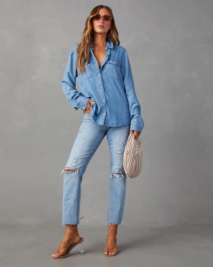Eliane | Stitched Cotton Denim Shirt for Women