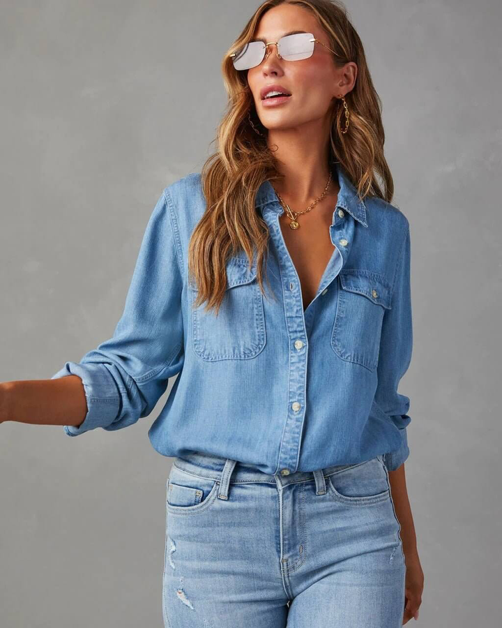Eliane | Stitched Cotton Denim Shirt for Women