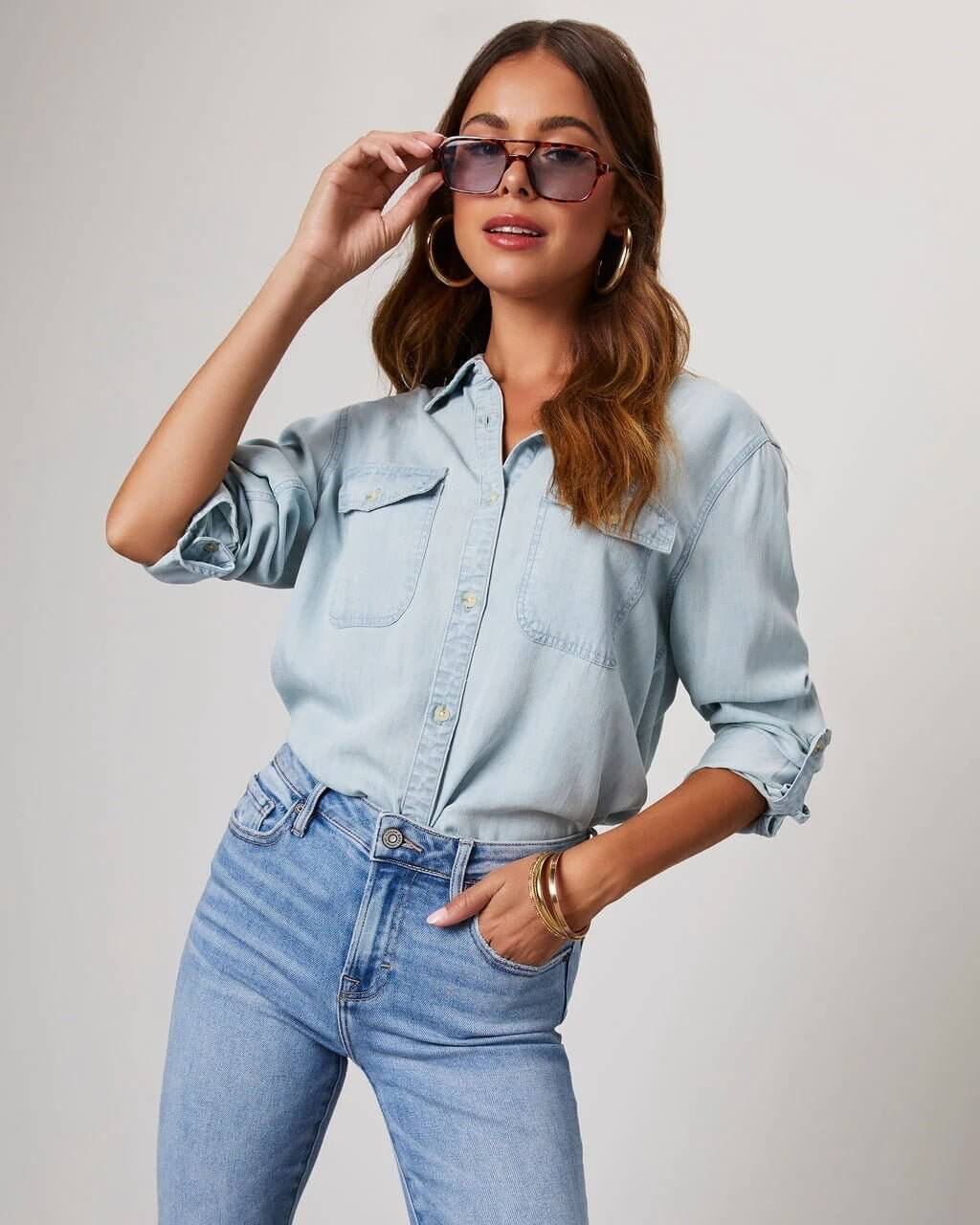 Eliane | Stitched Cotton Denim Shirt for Women