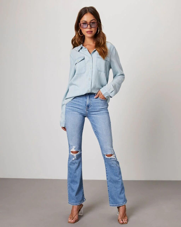 Eliane | Stitched Cotton Denim Shirt for Women