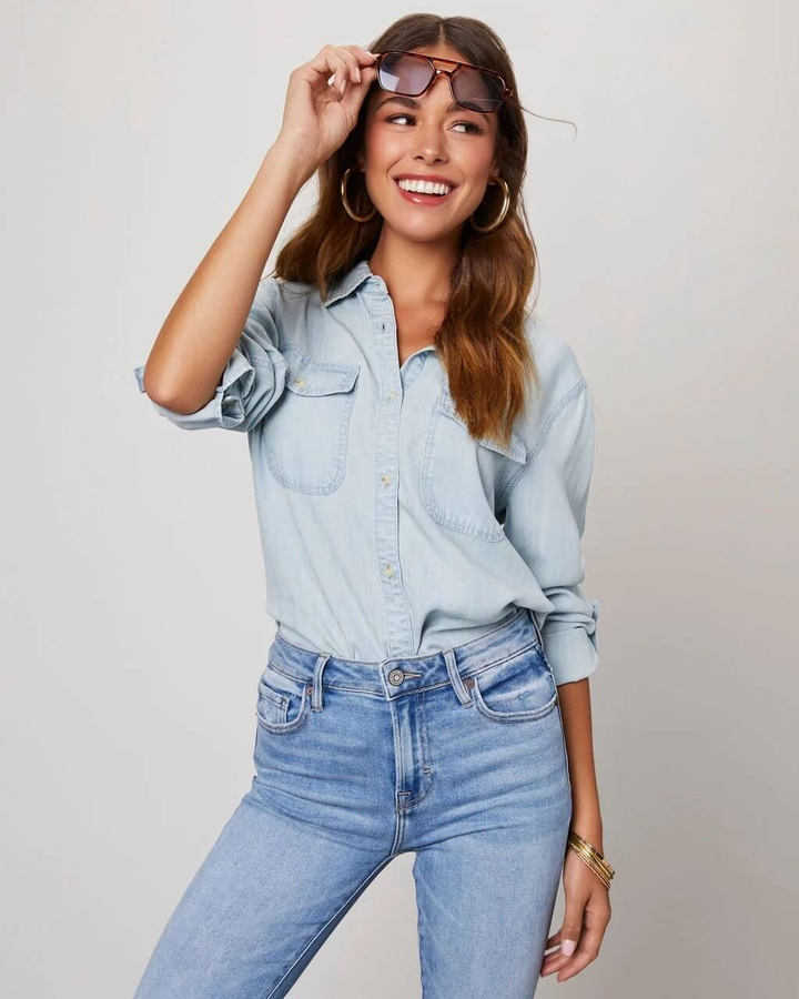 Eliane | Stitched Cotton Denim Shirt for Women