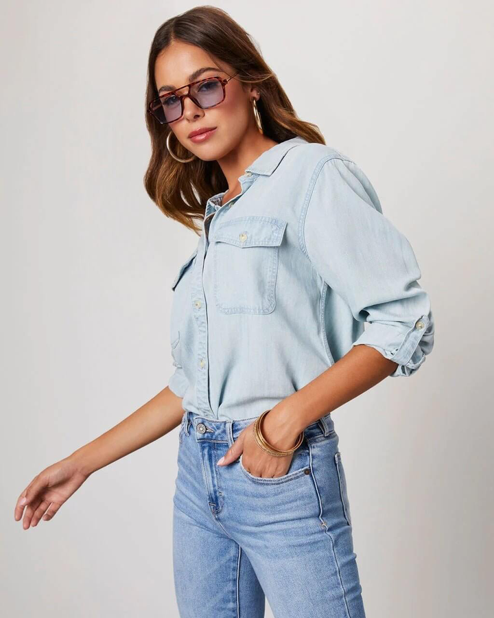 Eliane | Stitched Cotton Denim Shirt for Women