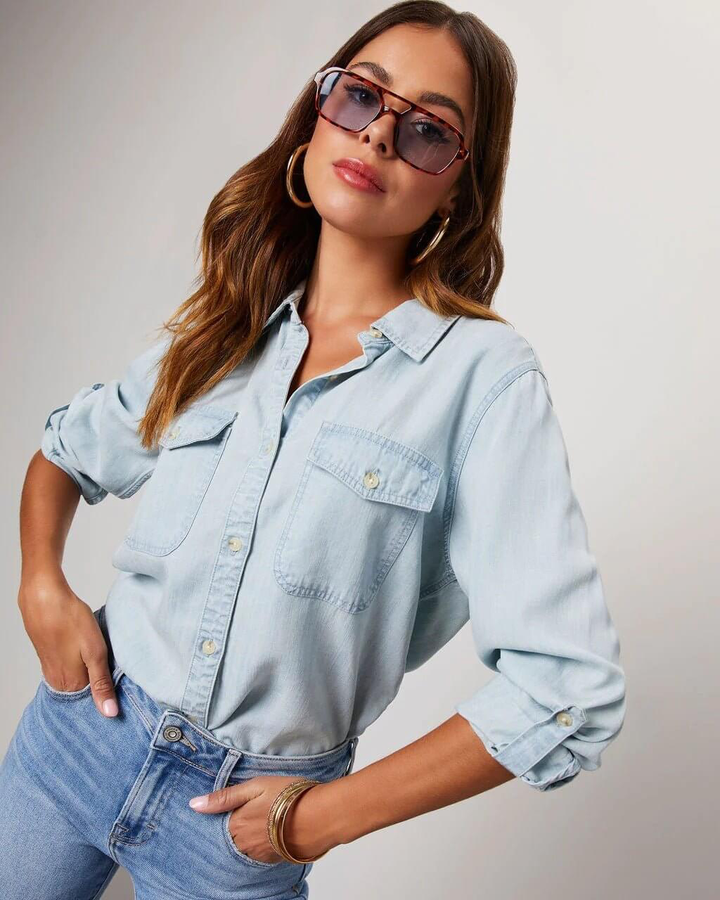 Eliane | Stitched Cotton Denim Shirt for Women