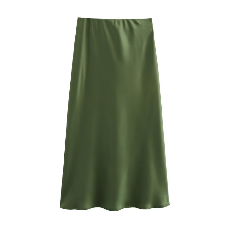 Verity | Swishy A Line Satin Midi Skirt for Women