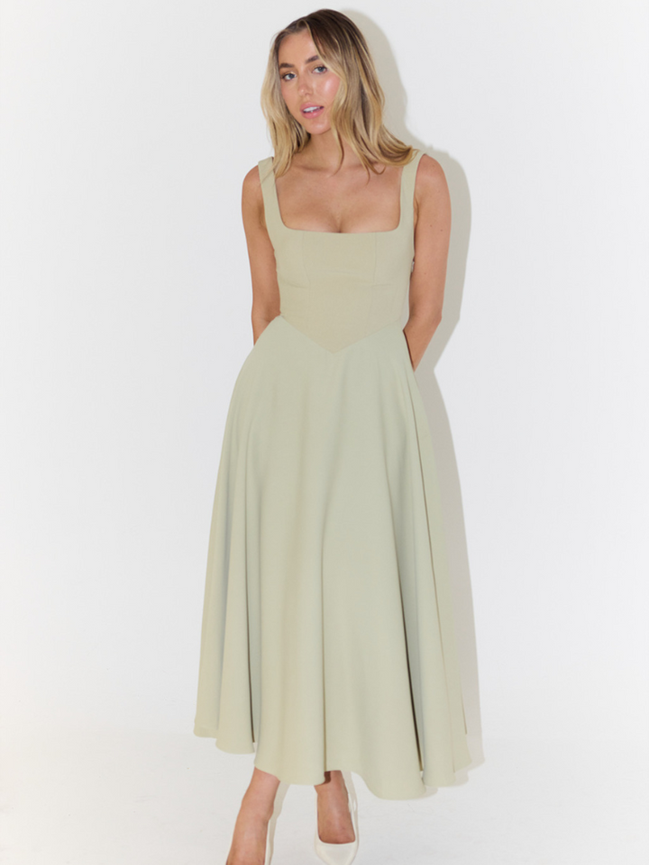 Iseult | Unhurried Square Neck Flared Midi Dress for Women