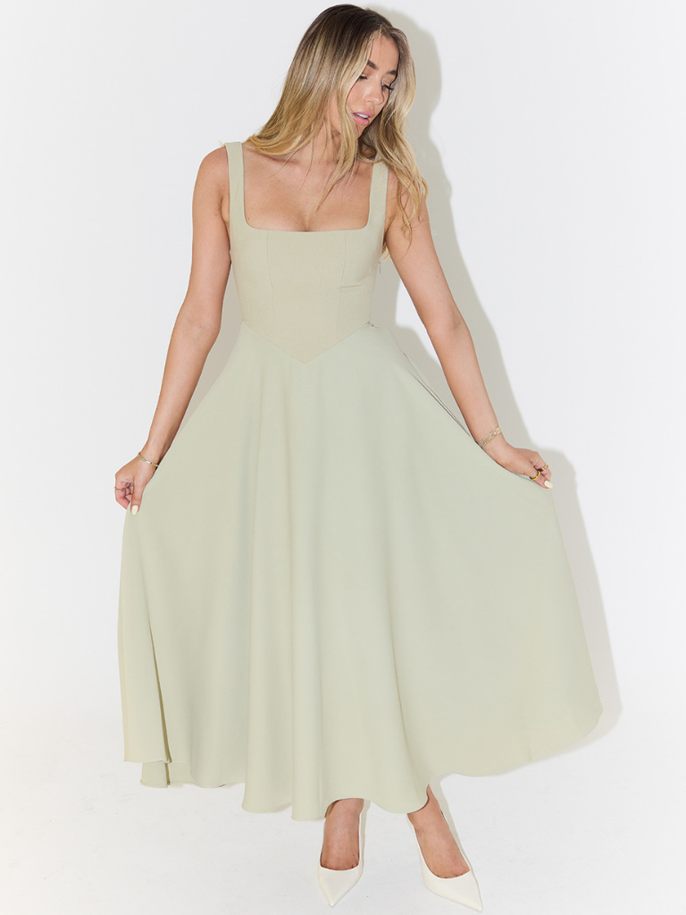 Iseult | Unhurried Square Neck Flared Midi Dress for Women