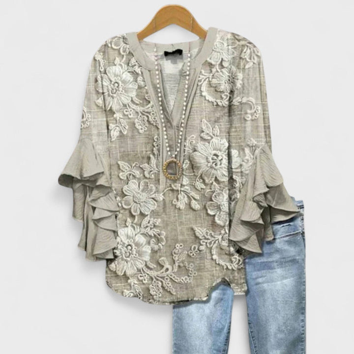 Ivy | Frilled V Neck Ruffle Sleeve Blouse for Women