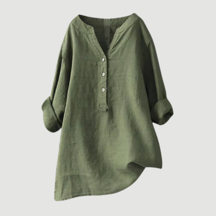 Micheline | Tapered V Neck Button Down Shirt for Women