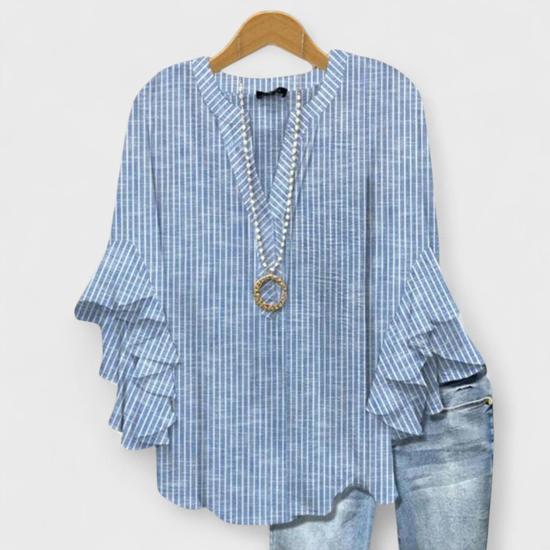 Ivy | Frilled V Neck Ruffle Sleeve Blouse for Women