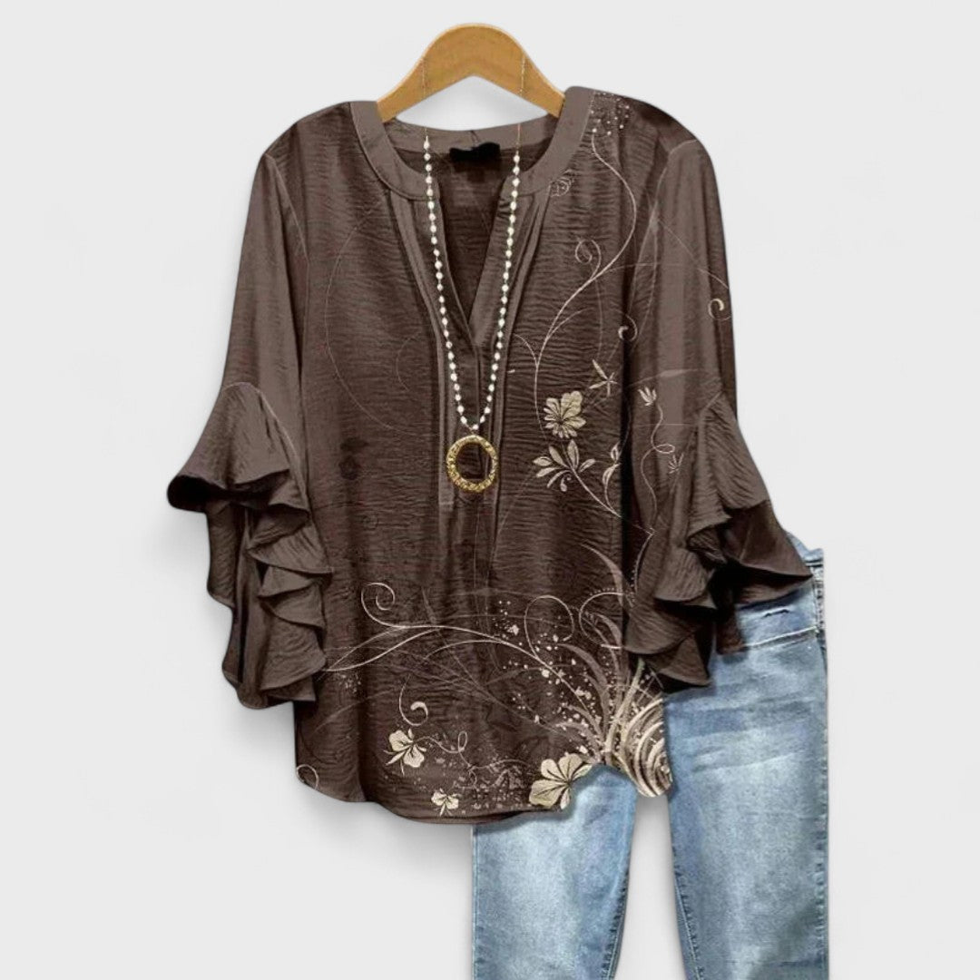Ivy | Frilled V Neck Ruffle Sleeve Blouse for Women