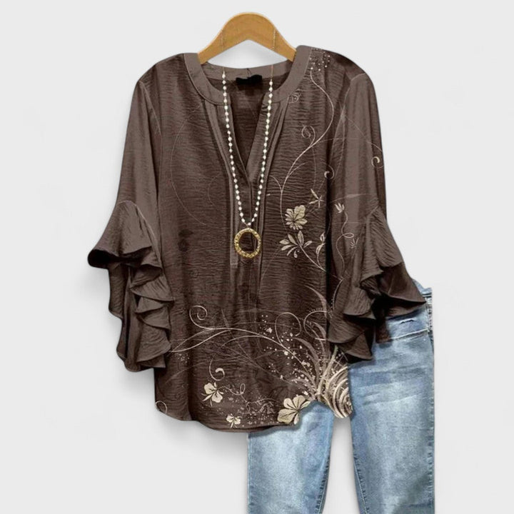 Ivy | Frilled V Neck Ruffle Sleeve Blouse for Women