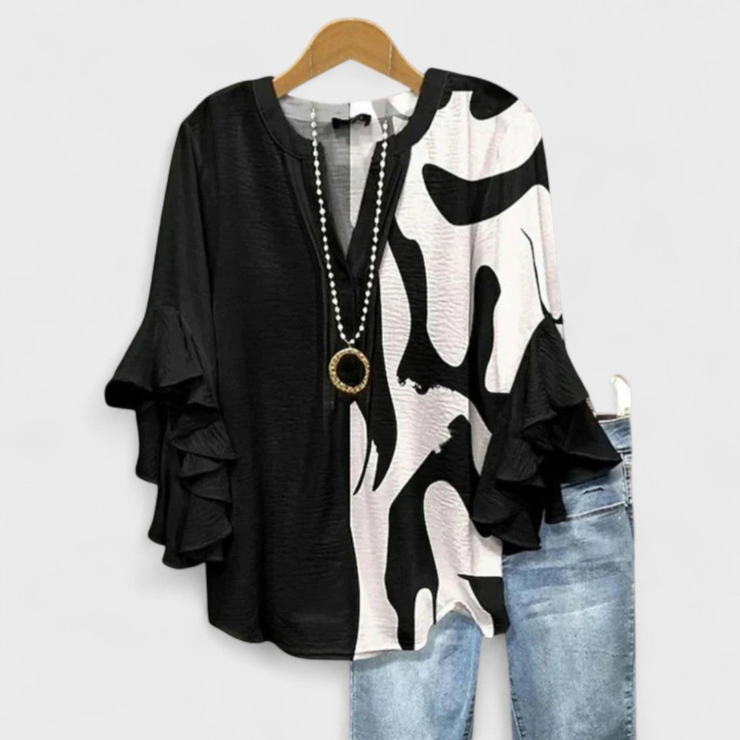 Ivy | Frilled V Neck Ruffle Sleeve Blouse for Women
