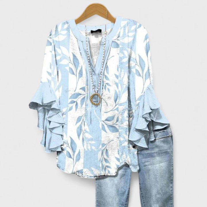 Ivy | Frilled V Neck Ruffle Sleeve Blouse for Women