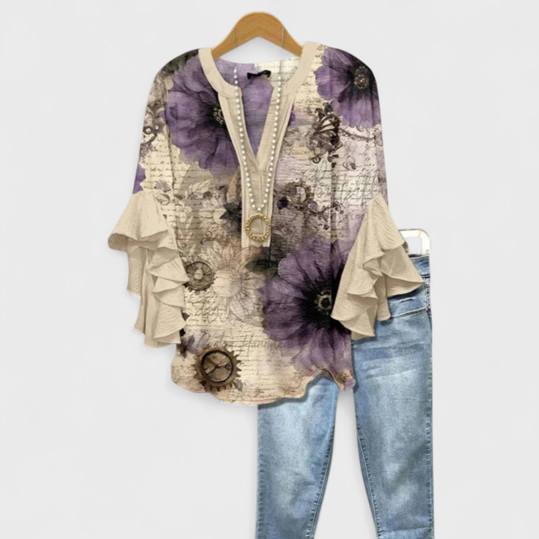Ivy | Frilled V Neck Ruffle Sleeve Blouse for Women