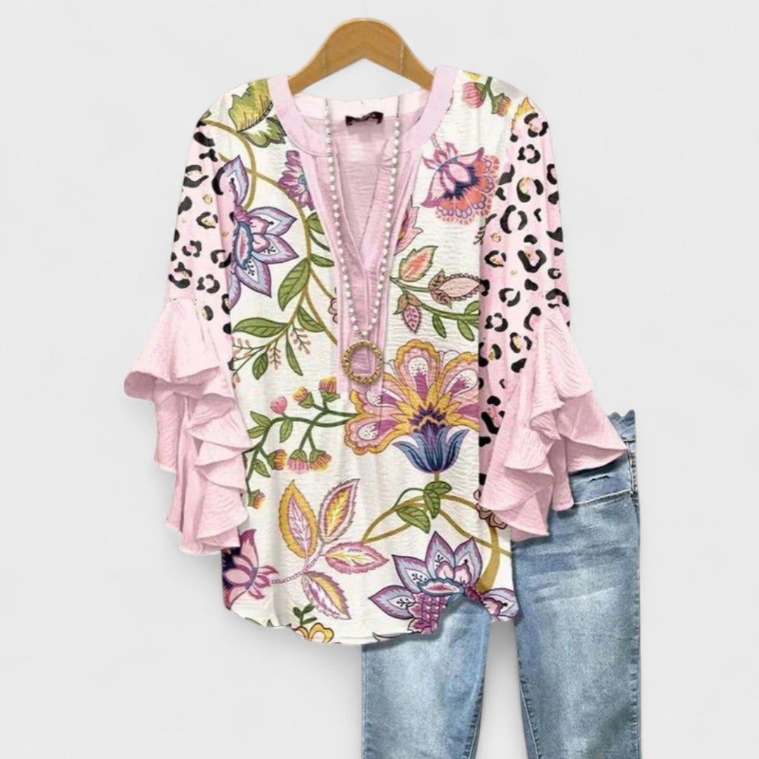 Ivy | Frilled V Neck Ruffle Sleeve Blouse for Women