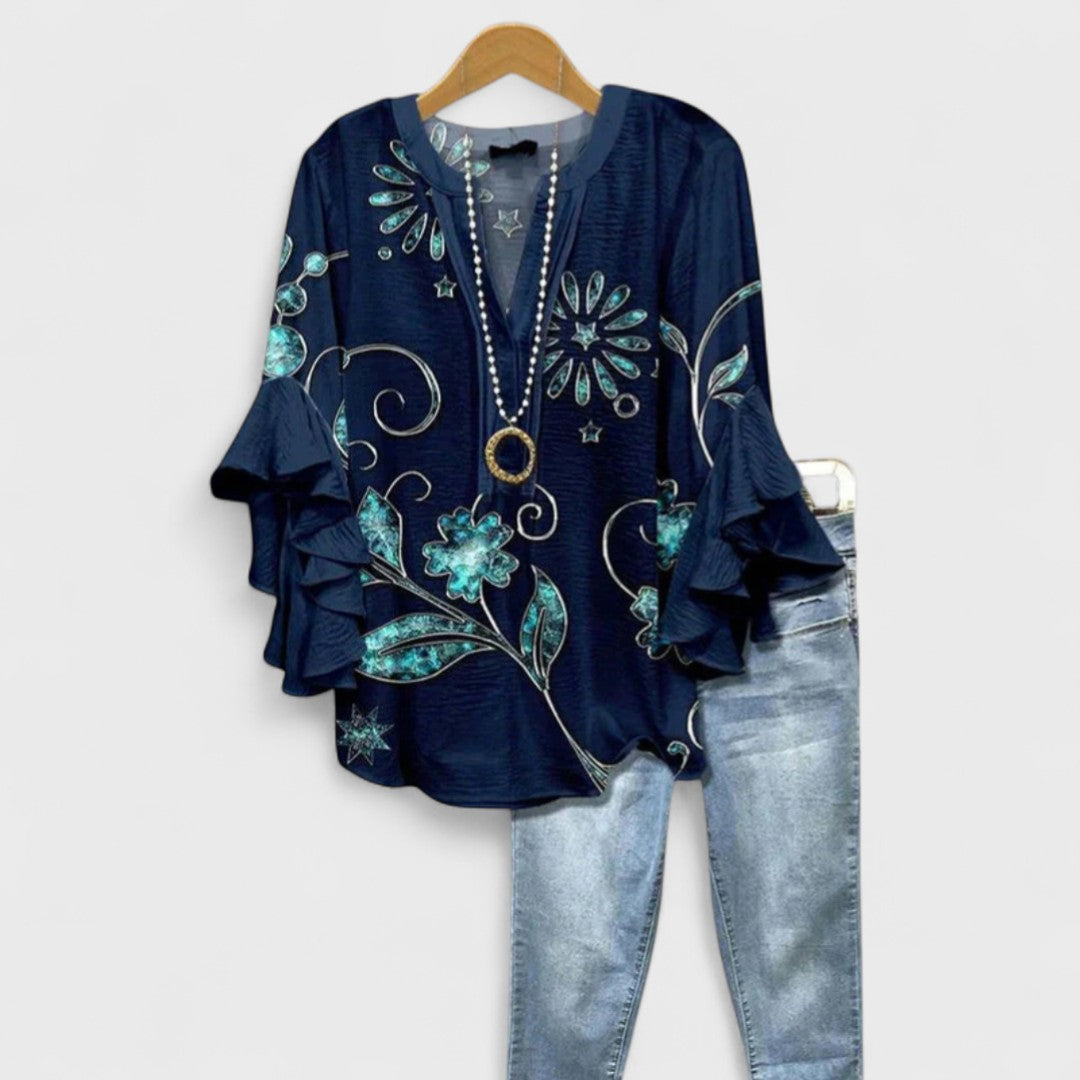 Ivy | Frilled V Neck Ruffle Sleeve Blouse for Women