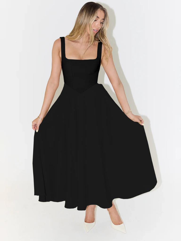 Iseult | Unhurried Square Neck Flared Midi Dress for Women