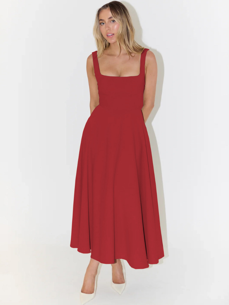 Iseult | Unhurried Square Neck Flared Midi Dress for Women
