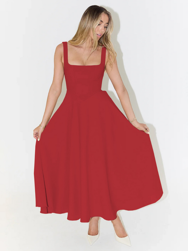 Iseult | Unhurried Square Neck Flared Midi Dress for Women