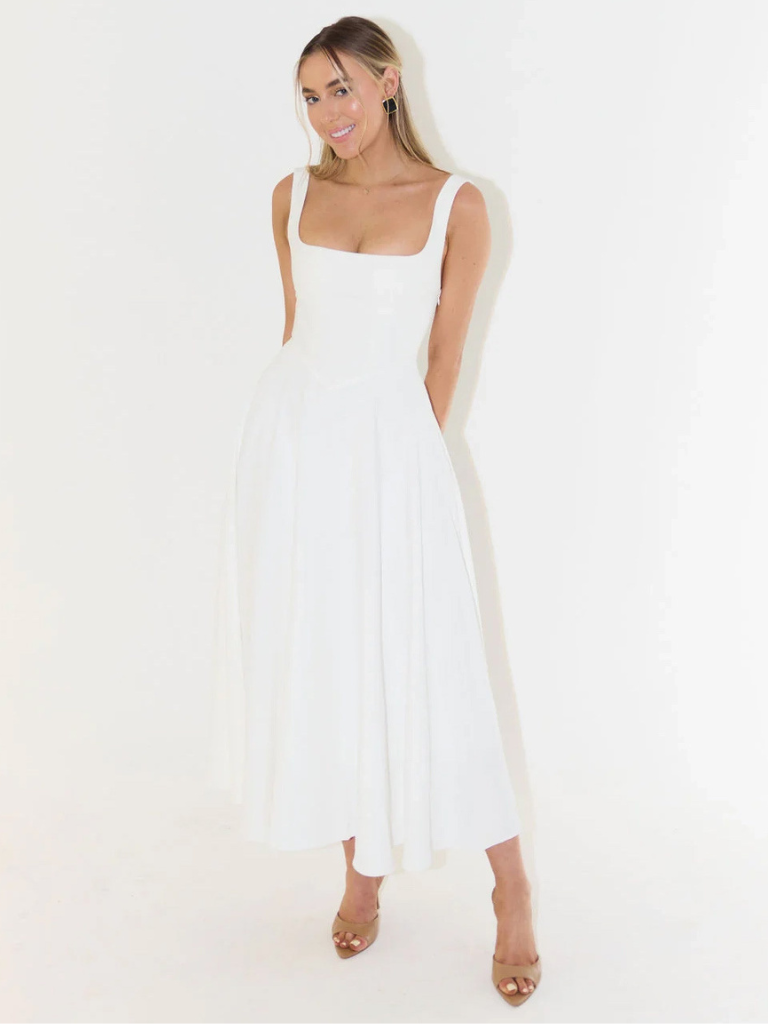 Iseult | Unhurried Square Neck Flared Midi Dress for Women