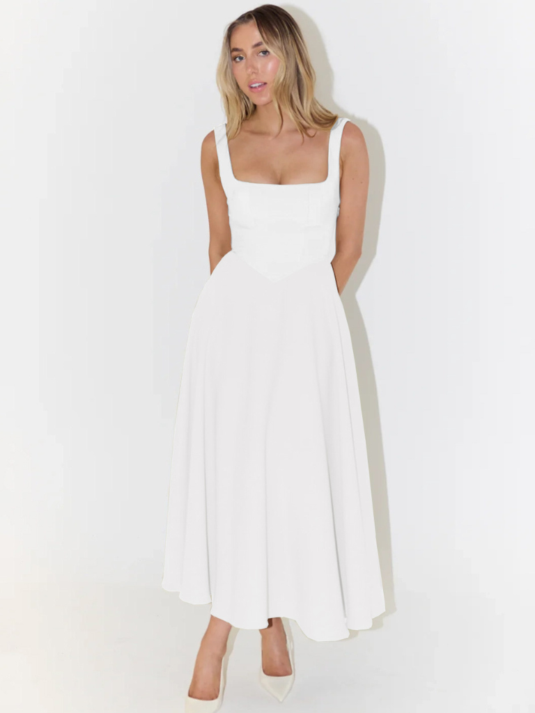 Iseult | Unhurried Square Neck Flared Midi Dress for Women