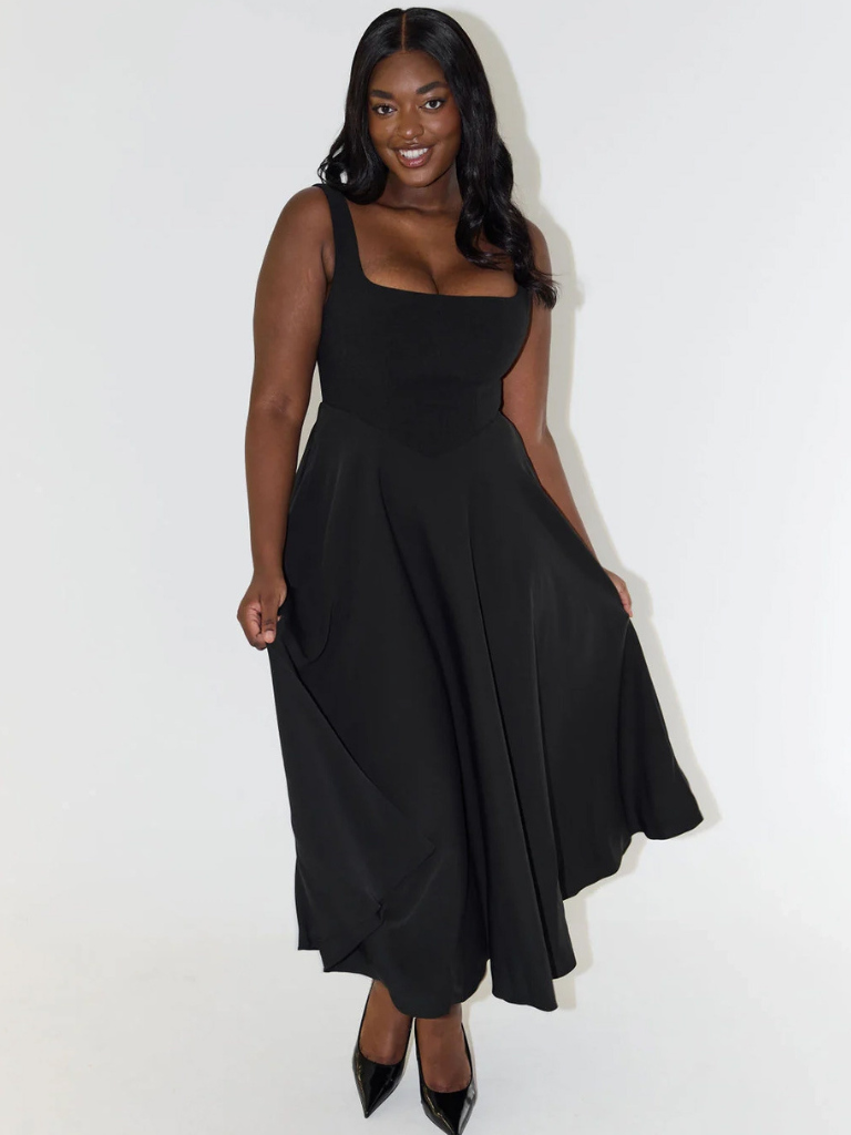 Iseult | Unhurried Square Neck Flared Midi Dress for Women
