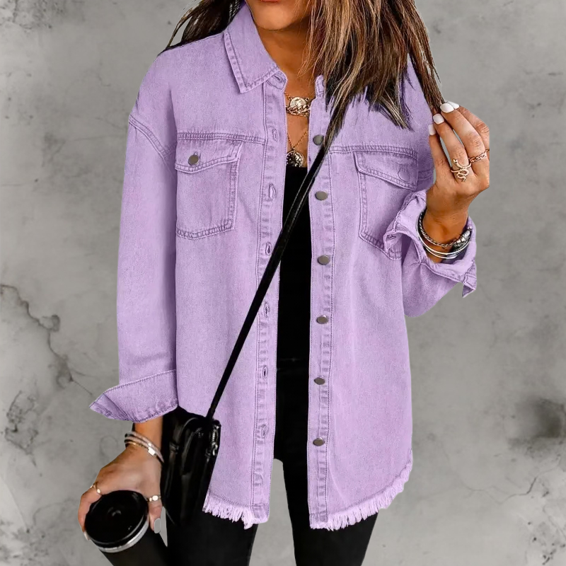 Rosemary | Frayed Oversized Denim Overshirt for Women