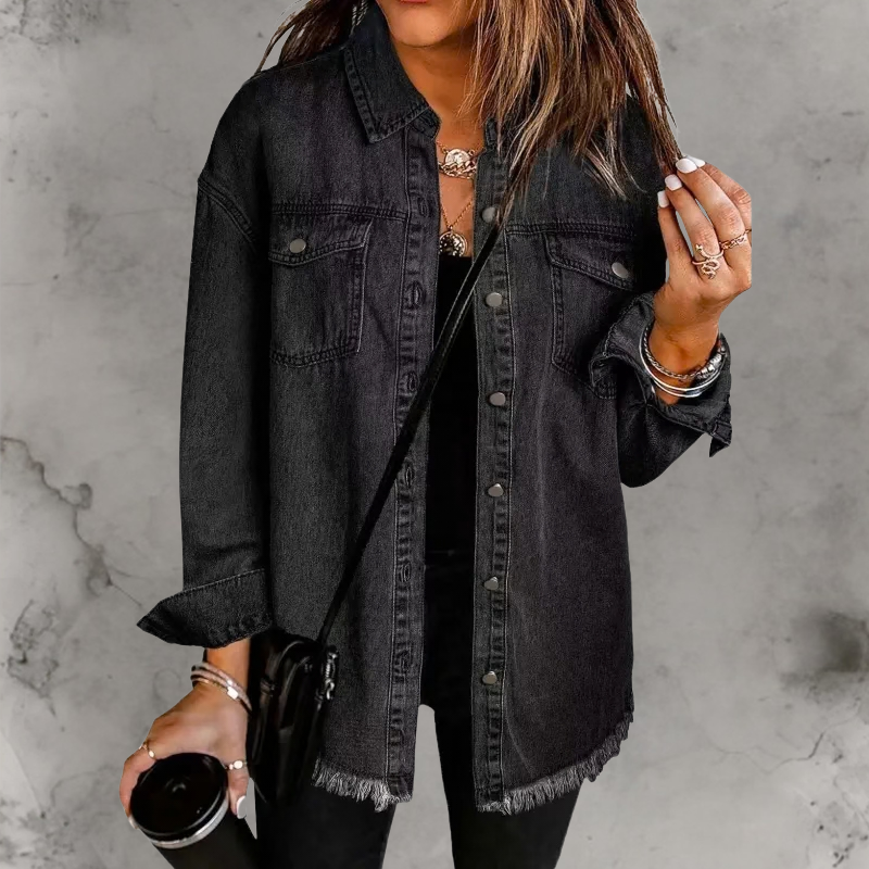 Rosemary | Frayed Oversized Denim Overshirt for Women