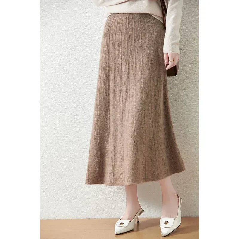 Philippa | Feathered Knit Midi Skirt for Women