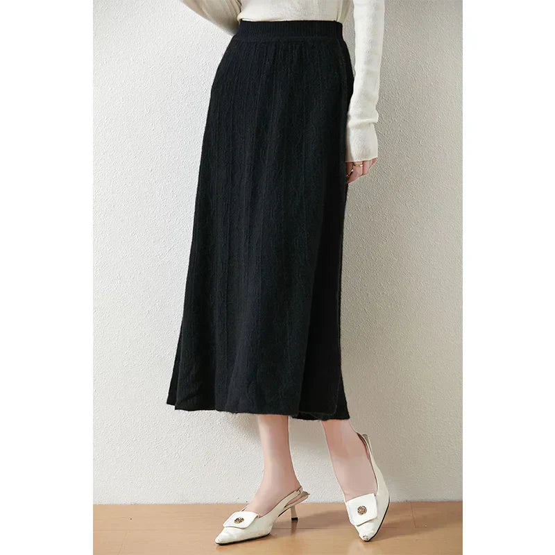 Philippa | Feathered Knit Midi Skirt for Women