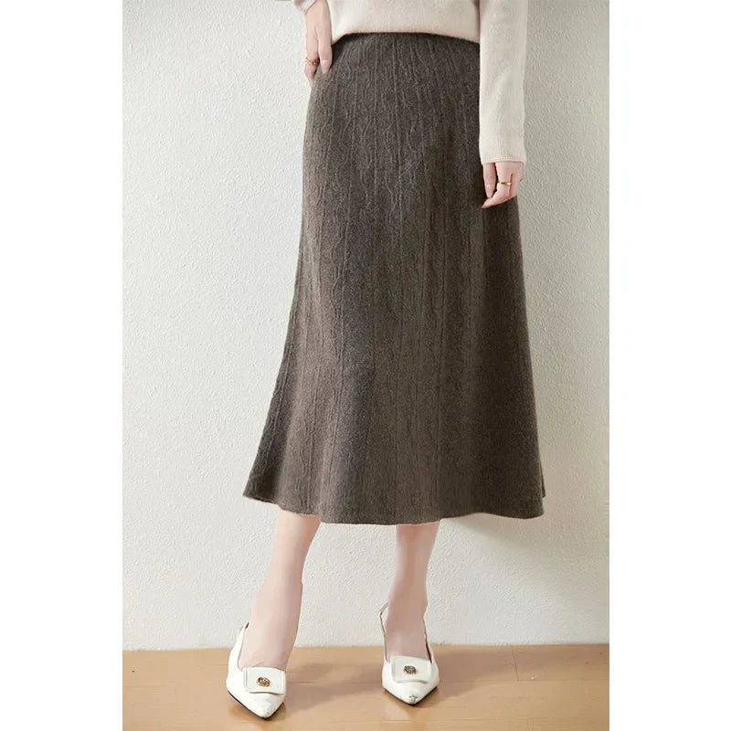 Philippa | Feathered Knit Midi Skirt for Women