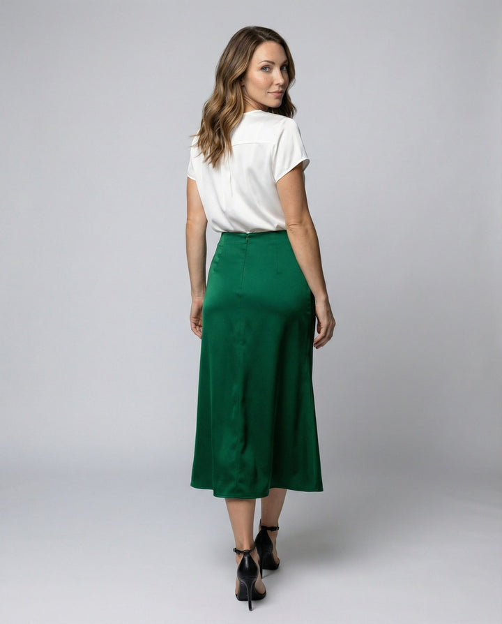 Isabeau | Ribboned Satin Wrap Midi Skirt for Women