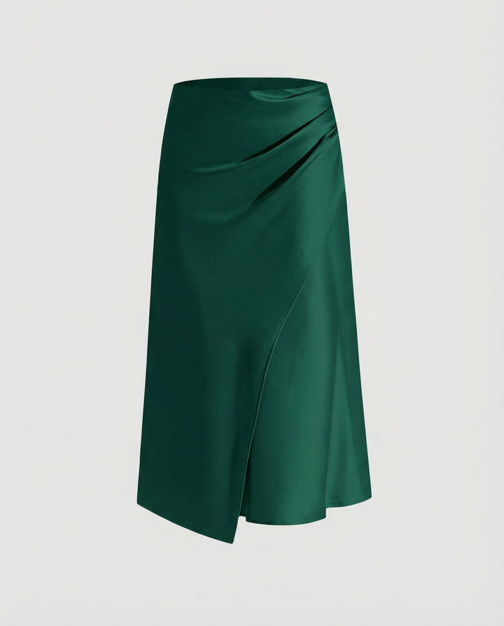 Isabeau | Ribboned Satin Wrap Midi Skirt for Women