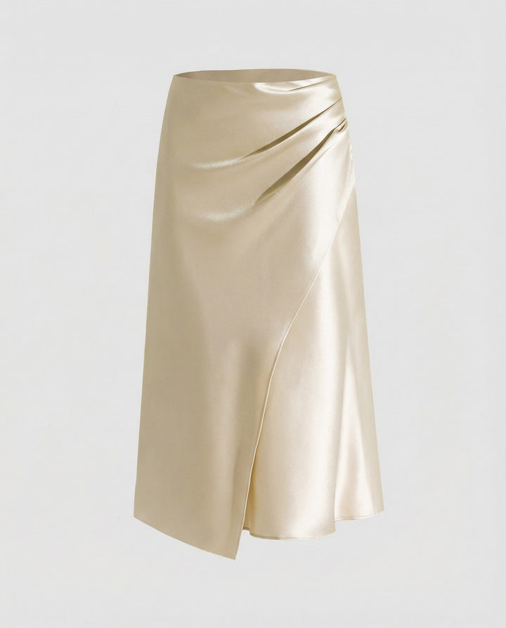 Isabeau | Ribboned Satin Wrap Midi Skirt for Women