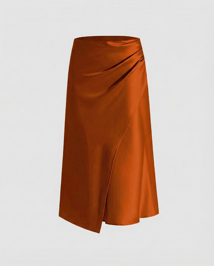 Isabeau | Ribboned Satin Wrap Midi Skirt for Women