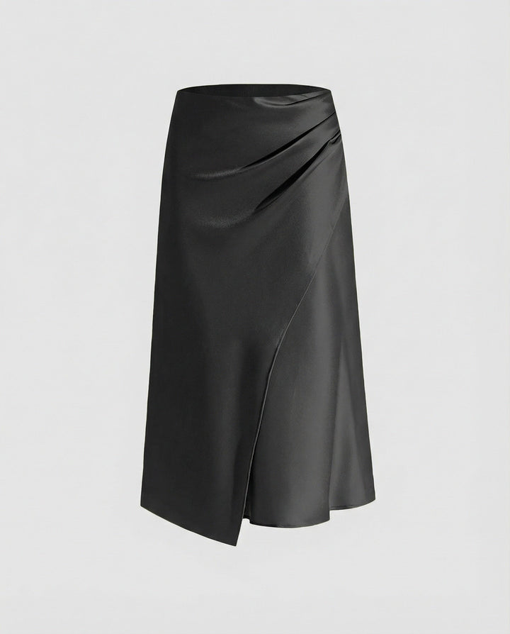 Isabeau | Ribboned Satin Wrap Midi Skirt for Women