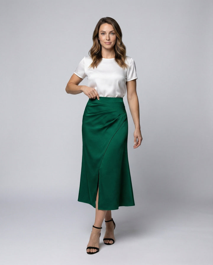 Isabeau | Ribboned Satin Wrap Midi Skirt for Women