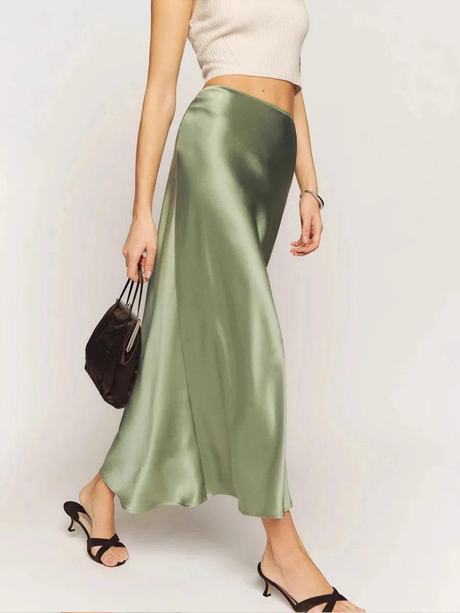 Rosamond | Cascading Satin Midi Skirt for Women