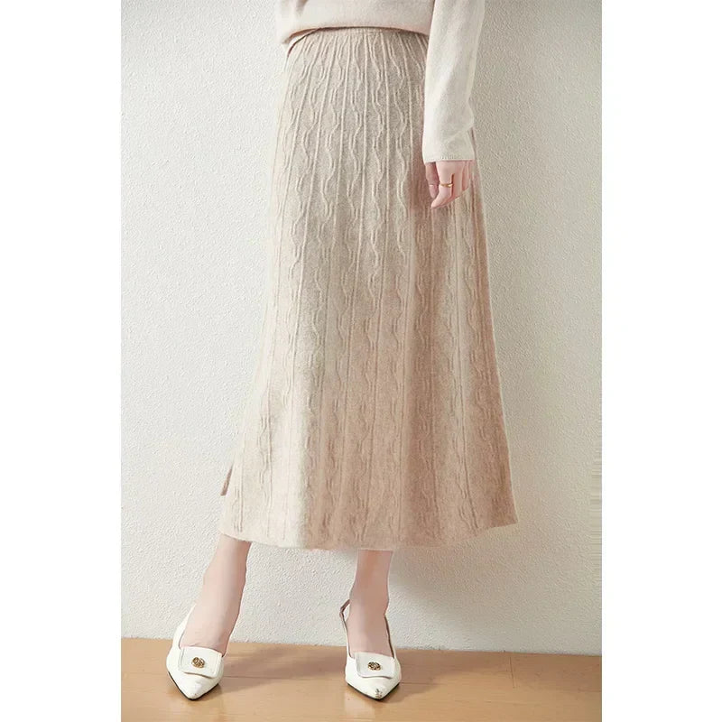 Philippa | Feathered Knit Midi Skirt for Women
