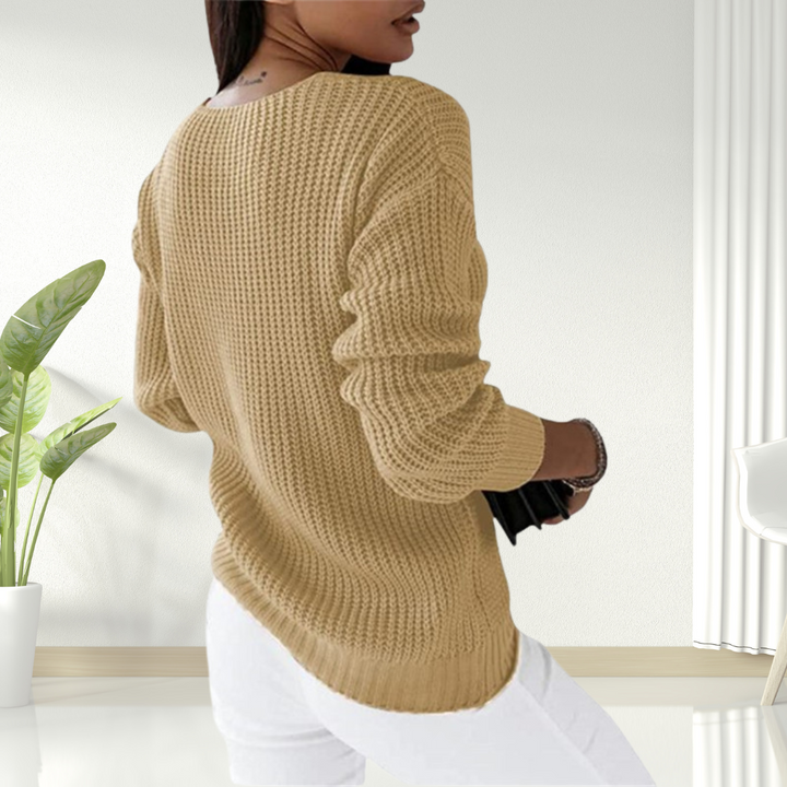 Oriana | Gentle V Neck Cable Knit Sweater for Women