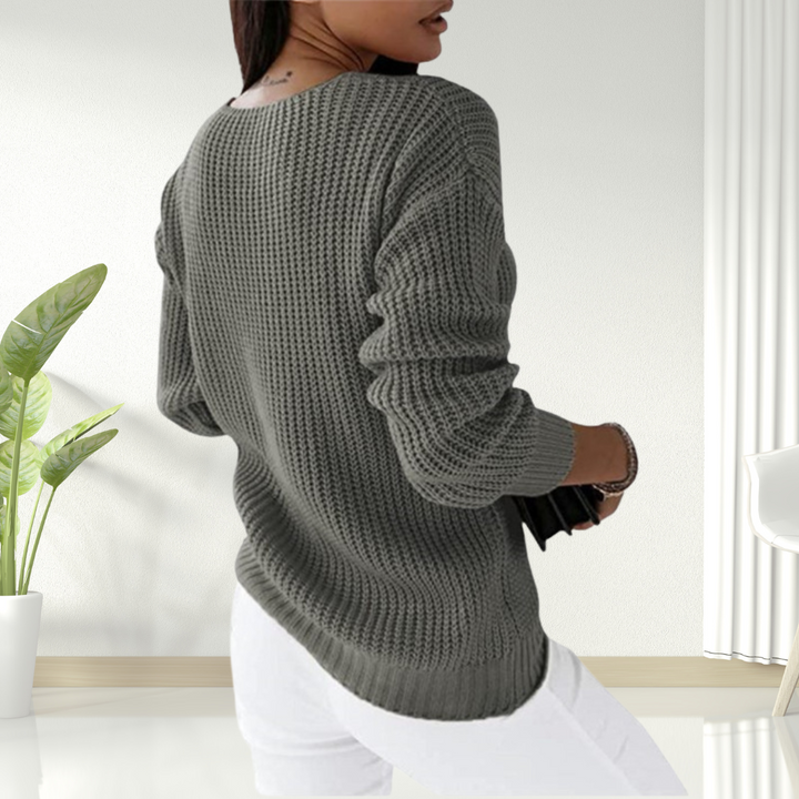 Oriana | Gentle V Neck Cable Knit Sweater for Women