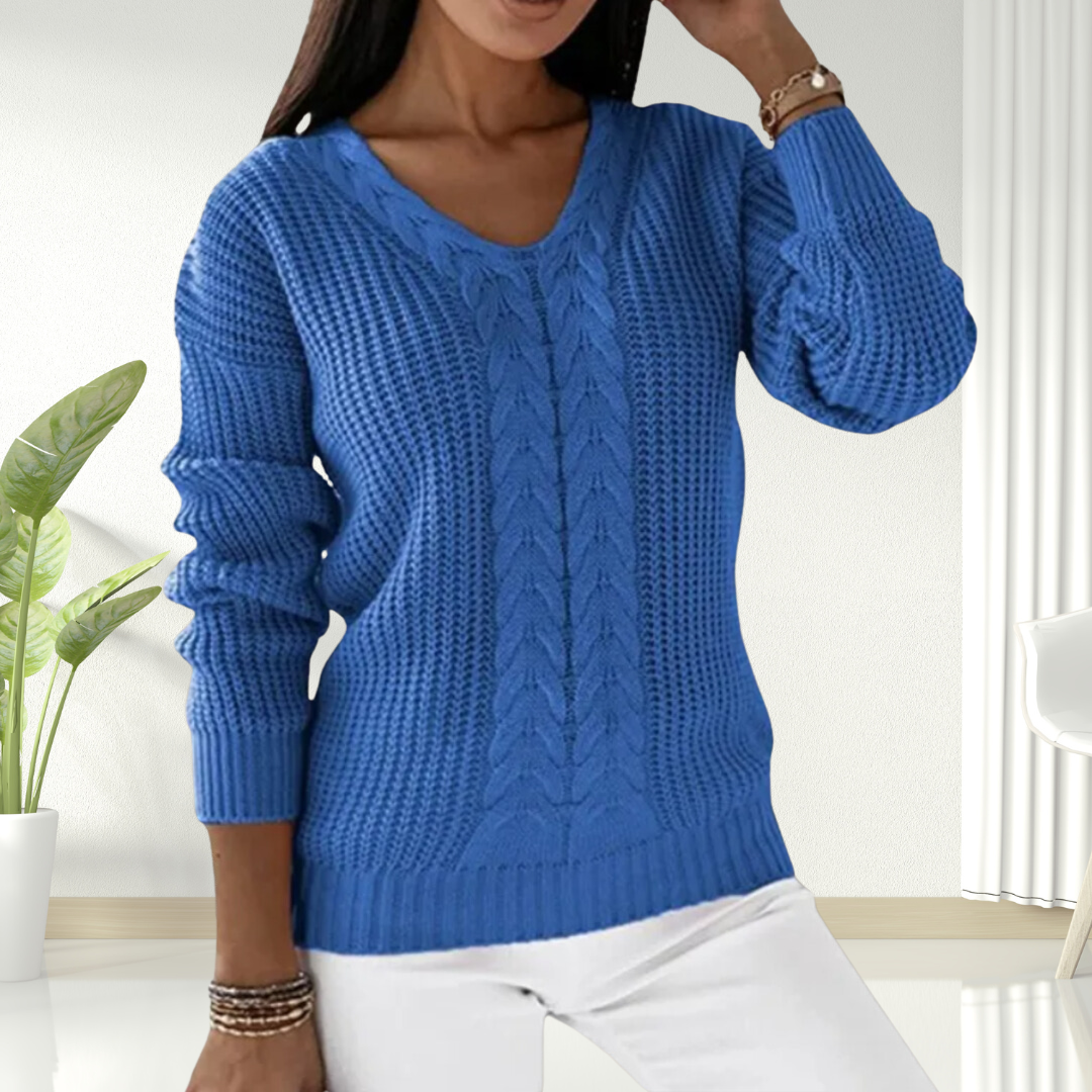 Oriana | Gentle V Neck Cable Knit Sweater for Women